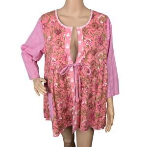 April Cornell Reversible Floral Jacket M Pink White Gingham Cotton Cottagecore